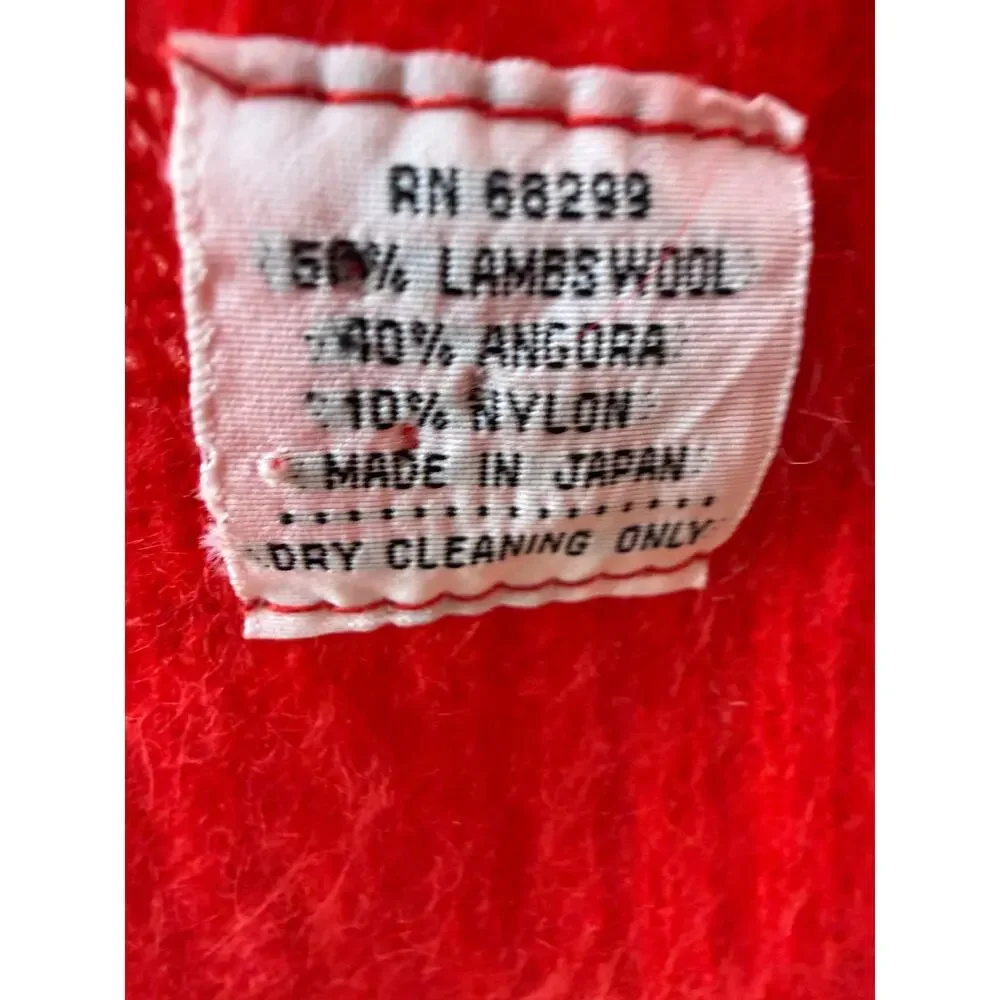 Vintage 80s Angora Lambswool Knit Scarf Red Cozy Soft Luxury